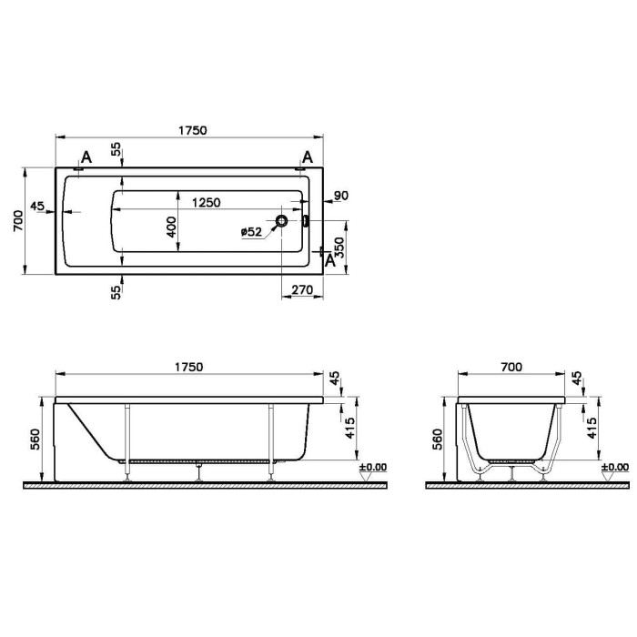Ванна акриловая VitrA Neon 175x70 88-54200001000