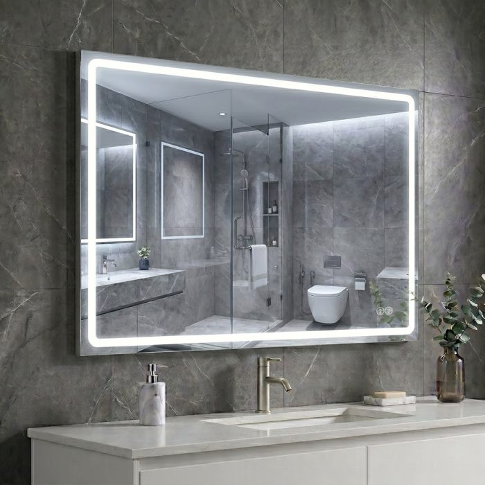 Дзеркало Aqua 100x70 88-Hra100s70-CWDd-mK з профілем матовий алюміній і Led підсвічуванням