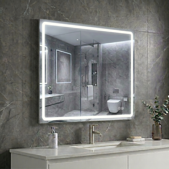 Дзеркало Aqua 80x70 88-Hra80s70-CWDd-mK з профілем матовий алюміній і Led підсвічуванням