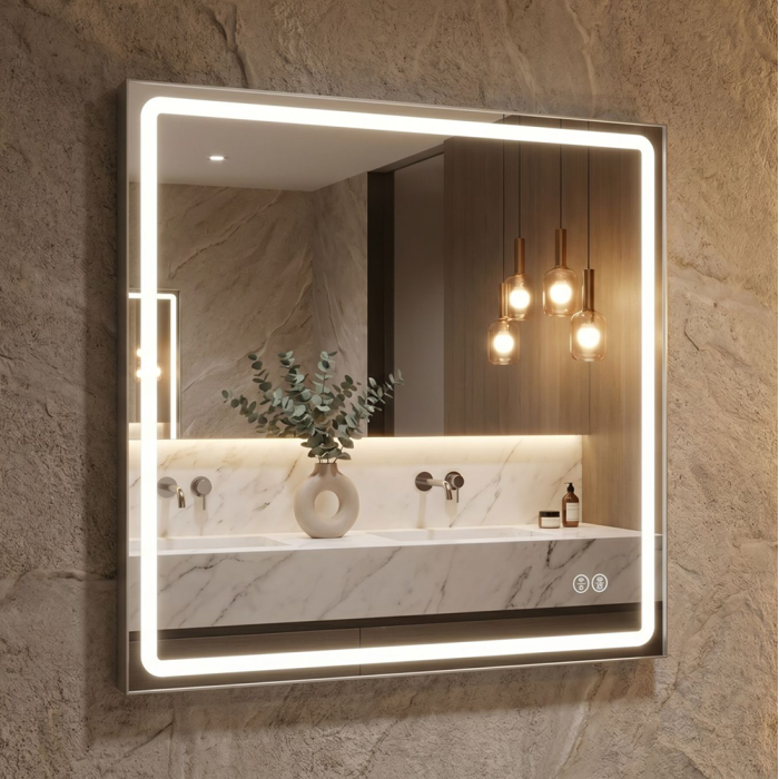 Дзеркало Aqua 80x70 88-Hra80s70-CWDd-mK з профілем матовий алюміній і Led підсвічуванням