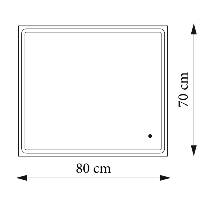 Дзеркало Aqua 80x70 88-Hra80s70-CWDd-mA з чорним профілем і Led підсвічуванням