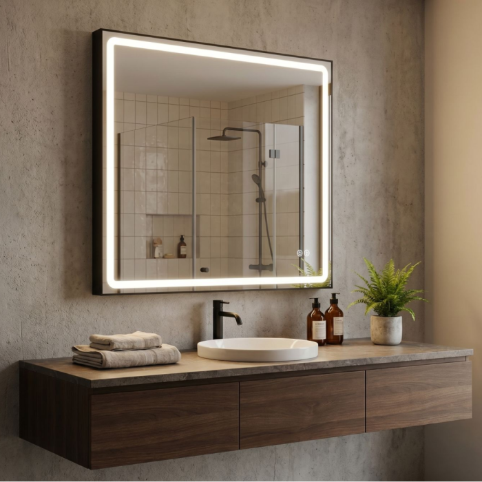 Дзеркало Aqua 80x70 88-Hra80s70-CWDd-mA з чорним профілем і Led підсвічуванням