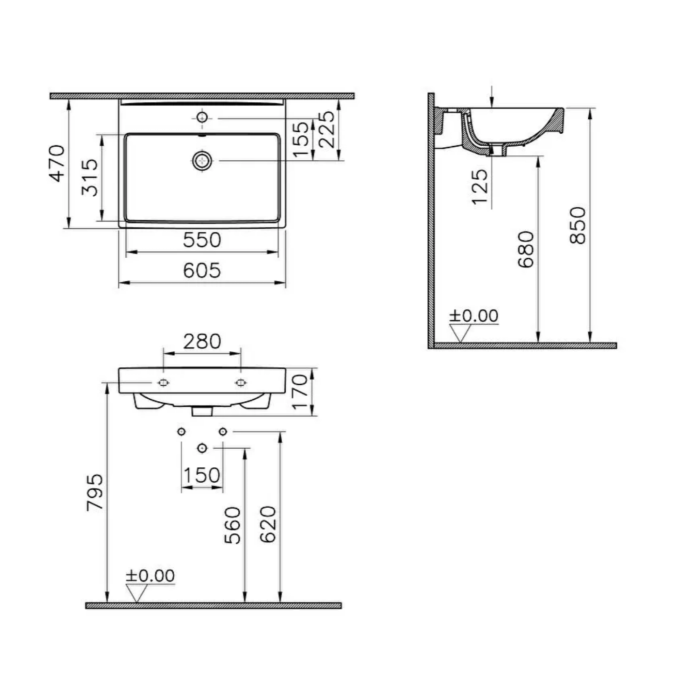Раковина подвесная VitrA Integra Square 60 см 88-7895B003-0001