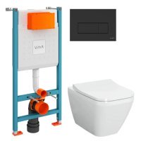 Инсталяция VitrA V-Fix Core с клавишей Root Square Flush Plates черный мат и унитаз Integra Square Rim - Ex
