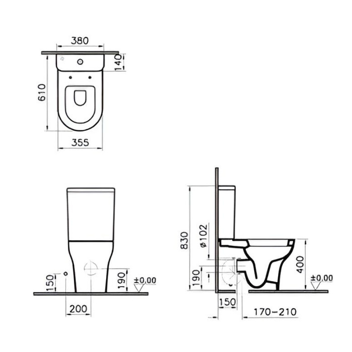 Напольный унитаз VitrA Zentrum Rim - Ex 88-9824B003-7216 с бачком и сиденьем Soft Close