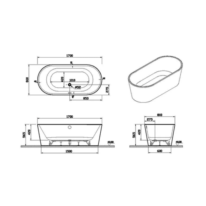 Ванна акриловая VitrA Geo 170x80 белый глянцевый 88-65370006000.