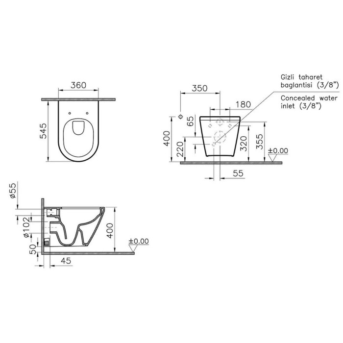 Подвесной унитаз VitrA Integra Bidet Rim - Ex 88-7041B003-7210 с сиденьем Soft Close